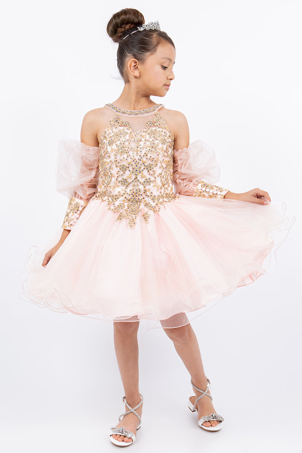 Lace Glitter Puff Sleeve Girl Party Dress by Cinderella Couture USA AS5113