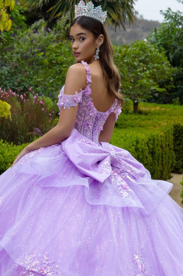 3D Flower Applique V-Neckline Quinceanera Dress by GLS by Gloria - GL3520