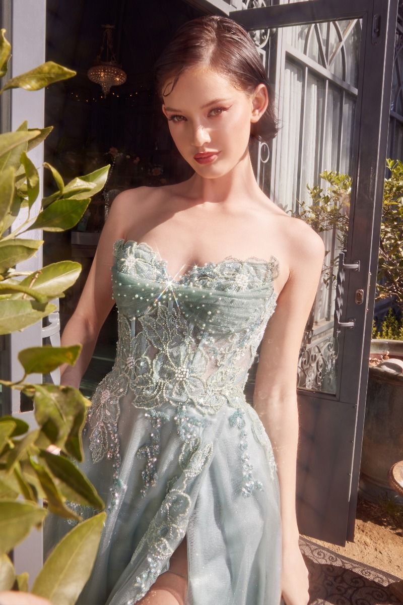 Strapless Layered Tulle Leg Slit Gown by Andrea and Leo A1378 - Special Occasion/Curves