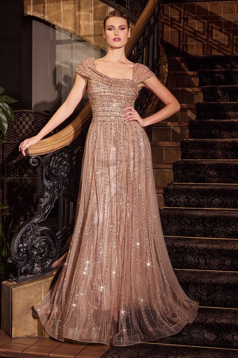 Off The Shoulder A-Line Gown by Cinderella Divine CD0238 - Special Occasion/Curves
