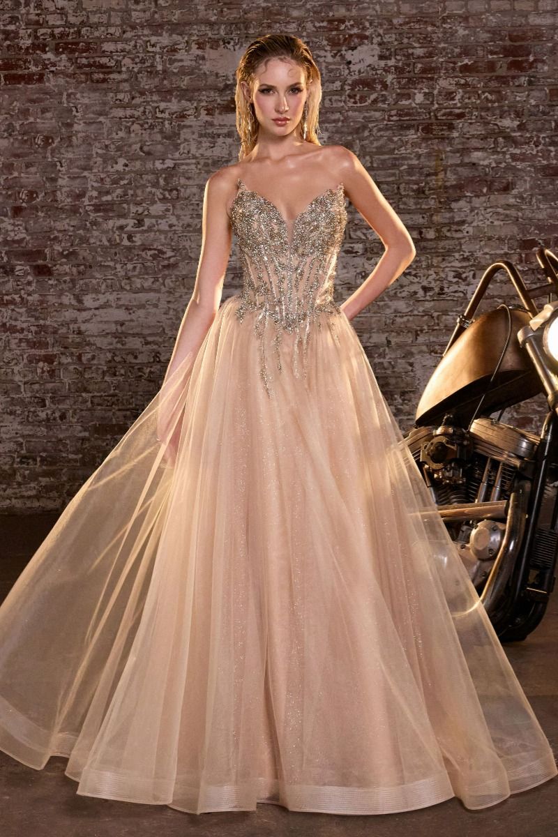 Strapless Sweetheart A-Line Gown By Ladivine CD721 - Women Evening Formal Gown - Special Occasion