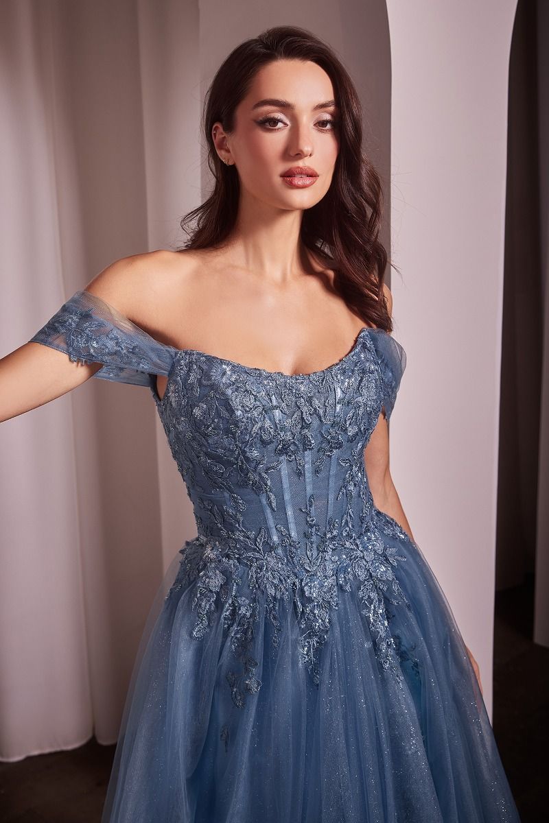 Off The Shoulder Scoop Neckline Gown by Cinderella Divine CD799 - Special Occasion/Curves