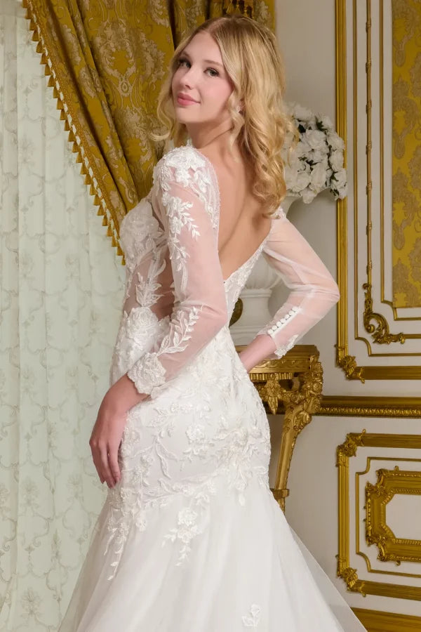 Embroidery V-Neckline Trumpet Wedding Gown GLS by Gloria - GL3659