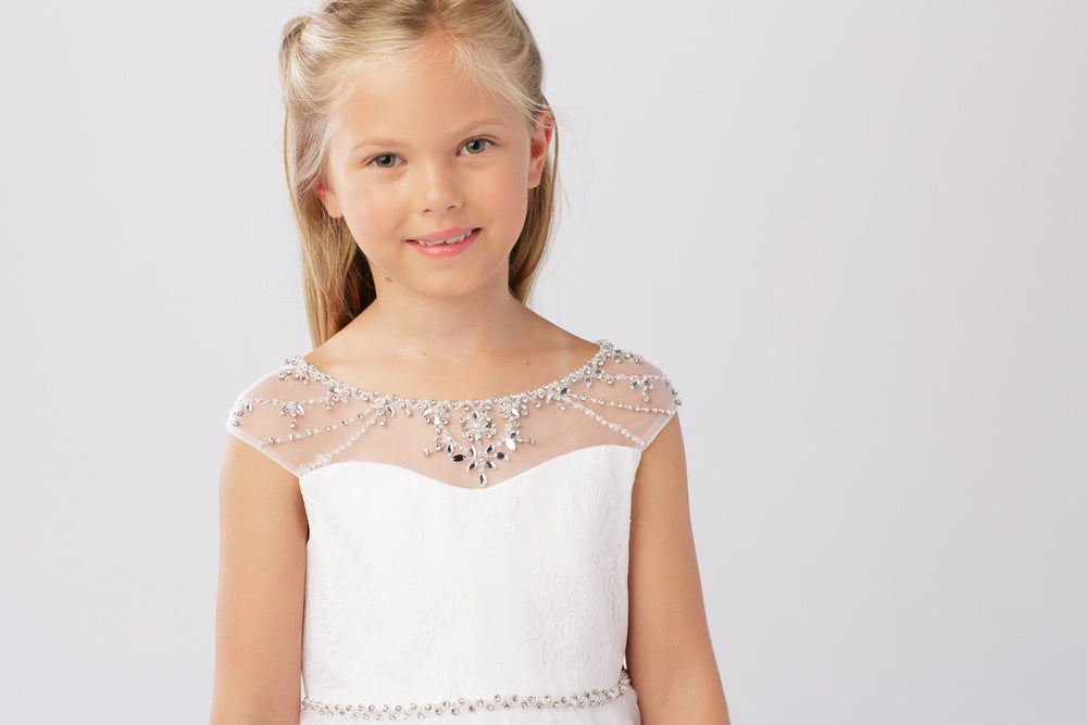 Flower Girl Dress - Lace Bodice with Rhinestone and Pearl by TIPTOP KIDS - AS5746