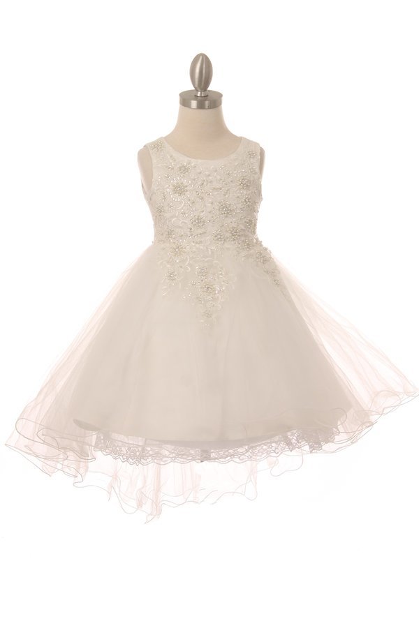 Pearls Rhinestones Tulle Girl Party Dress by Cinderella Couture USA AS9086
