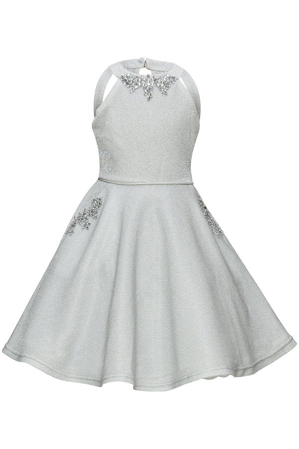 Metallic Rhinestone Halter Party Dress by Cinderella Couture USA 5085