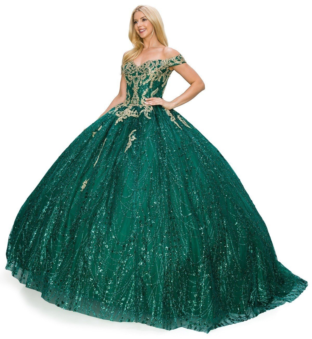 Off the Shoulder Floral Tulle Lace Quinceanera Dress by Cinderella Couture USA AS4201HG