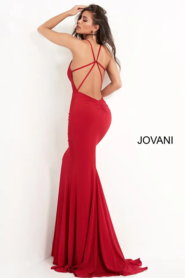 Jovani 00512 Fitted V-Neckline Spaghetti Straps Gown - Special Occasion