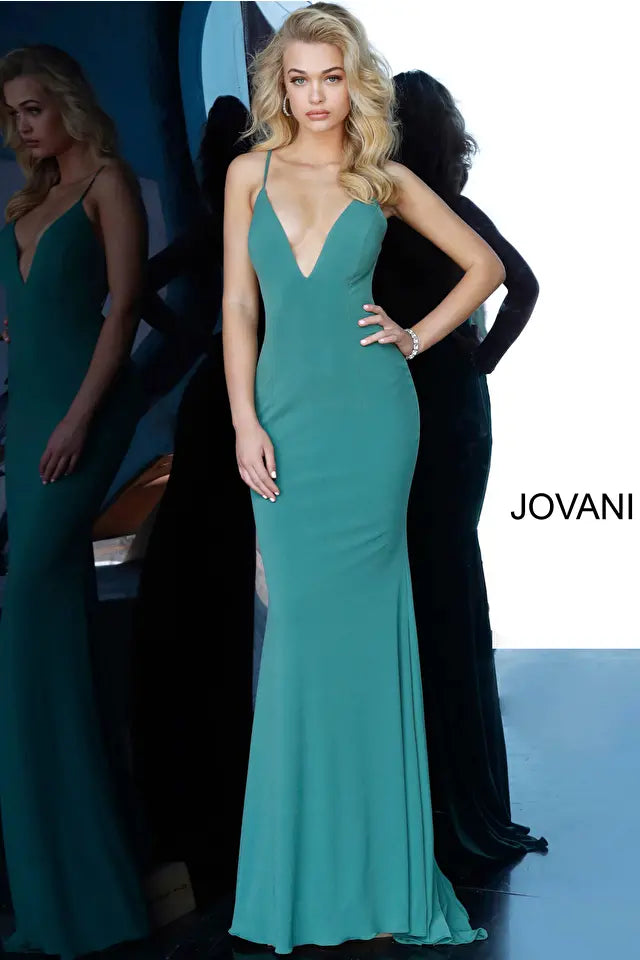 Jovani 00512 Fitted V-Neckline Spaghetti Straps Gown - Special Occasion