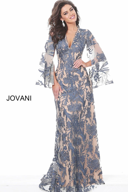 Jovani 00752 V-Neck Lace long sleeve Dress - Special Occasion/Curves