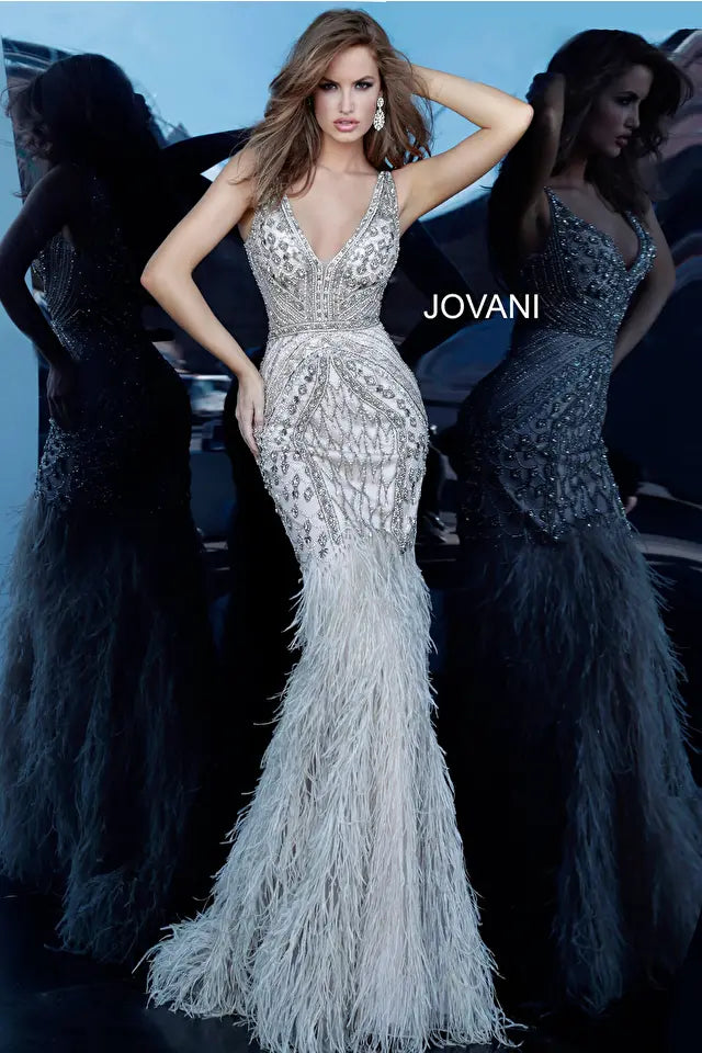 Jovani 02798 Embellished Feather Mermaid Dress - Special Occasion/Curves