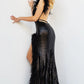 Jovani 06164 Fitted Sequin V-Neckline Feather Dress - Special Occasion