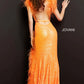 Jovani 06164 Fitted Sequin V-Neckline Feather Dress - Special Occasion