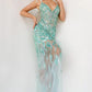 Jovani 06353 Feather Shoulder V-Neckline Leg Slit Dress - Special Occasion