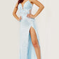 Jovani 06426 Floral Appliques Sequin High Slit Dress - Special Occasion/Curves