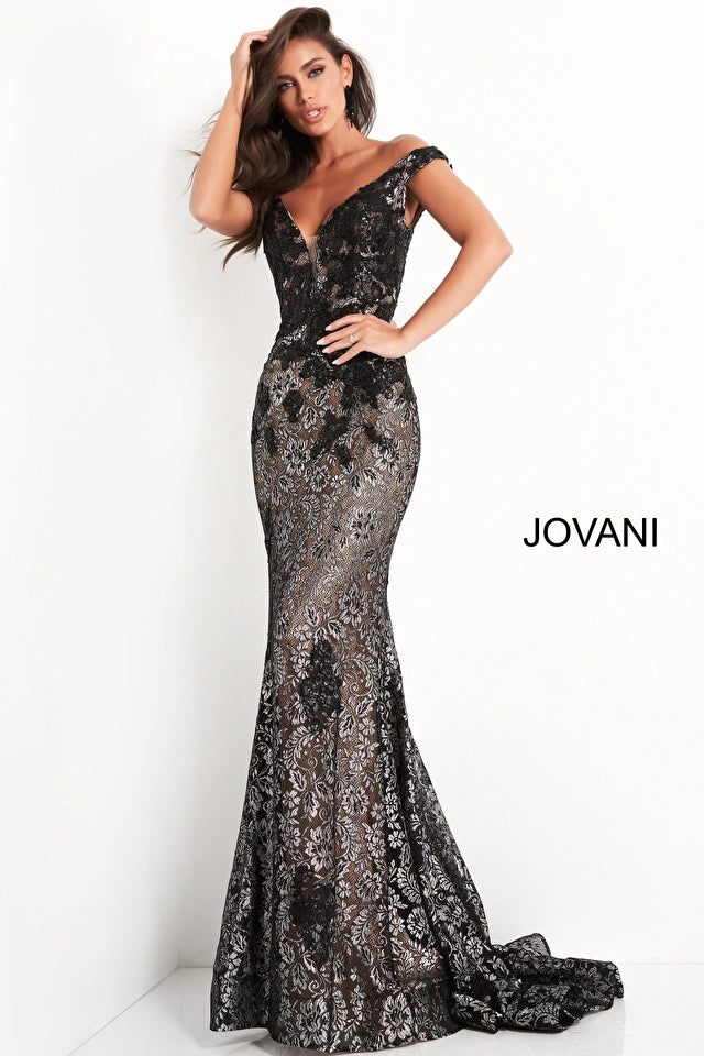 Jovani 06437 Off The Shoulder Lace Prom Dress - Special Occasion