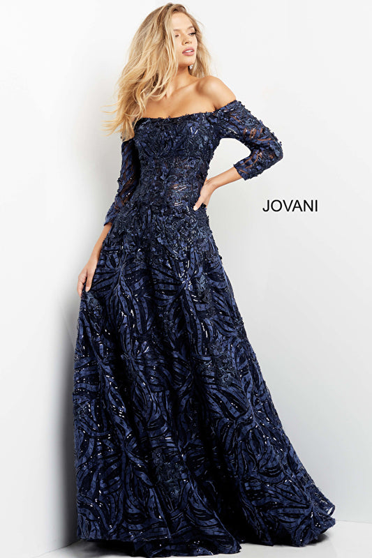 Jovani 06792 Off The Shoulder Long Sleeve A-Line Evening Gown - Special Occasion/Curves