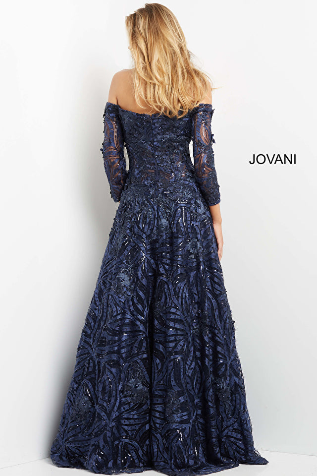 Jovani 06792 Off The Shoulder Long Sleeve A-Line Evening Gown - Special Occasion/Curves