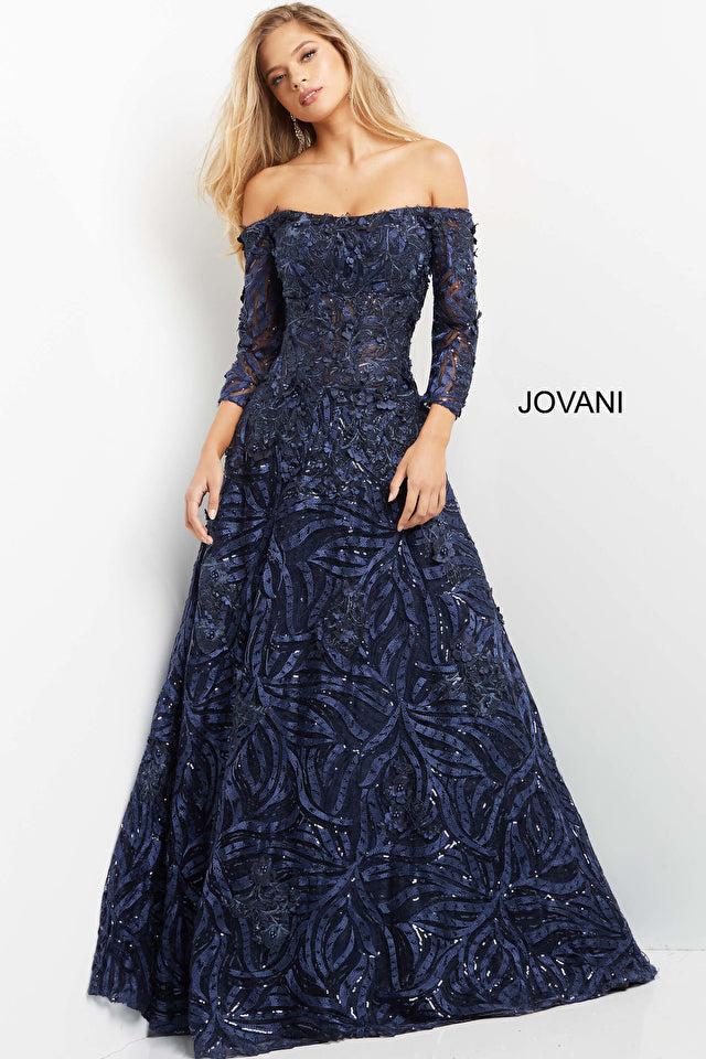 Jovani 06792 Off The Shoulder Long Sleeve A-Line Evening Gown - Special Occasion/Curves