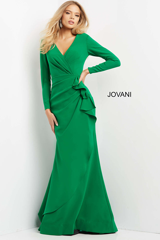 Jovani 06995 Long Sleeve Mermaid Crepe Gown - Special Occasion/Curves