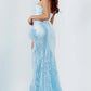 Jovani 07068 Strapless Sequin Feather High Slit Gown - Special Occasion