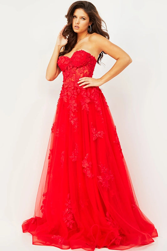 Jovani 07901 Lace Appliques Strapless Prom Gown - Special Occasion/Curves