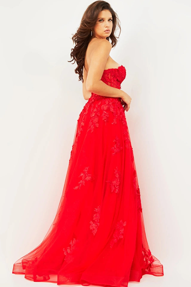 Jovani 07901 Lace Appliques Strapless Prom Gown - Special Occasion/Curves