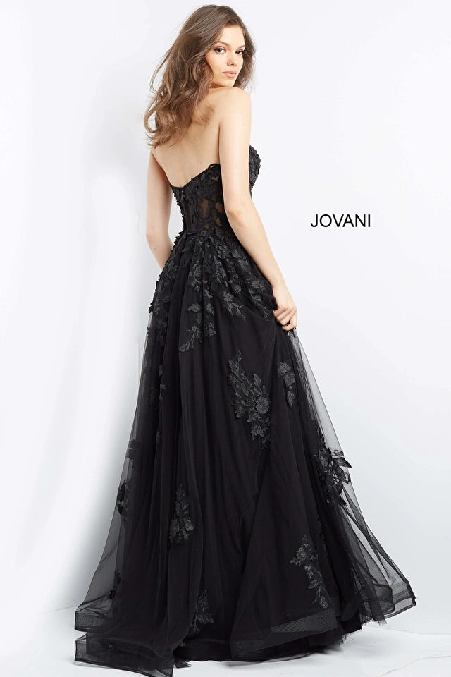 Jovani 07901 Lace Appliques Strapless Prom Gown - Special Occasion/Curves