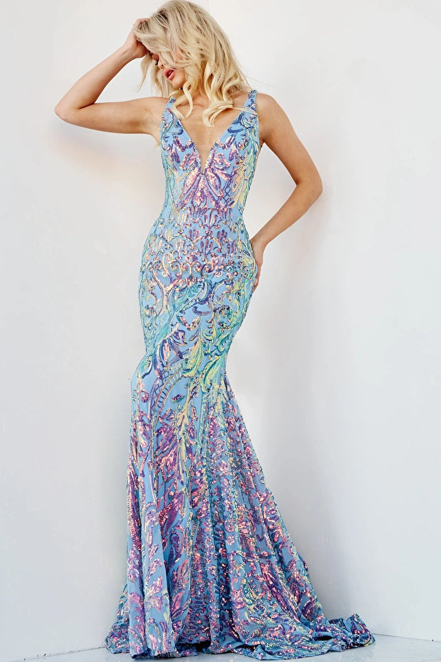 Jovani 08099 Sequin V-Neckline Mermaid Dress - Special Occasion/Curves