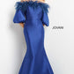 Jovani 08356 Off the Shoulder Feather Neckline Long Sleeve Evening Dress - Special Occasion/Curves