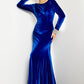 Jovani 09139 Long Sleeve Velvet Backless Formal Gown - Special Occasion/Curves