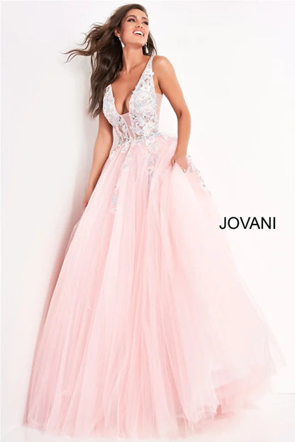 Jovani 11092 Tulle Floral Embroidered Party Ballgown - Special Occasion/Curves