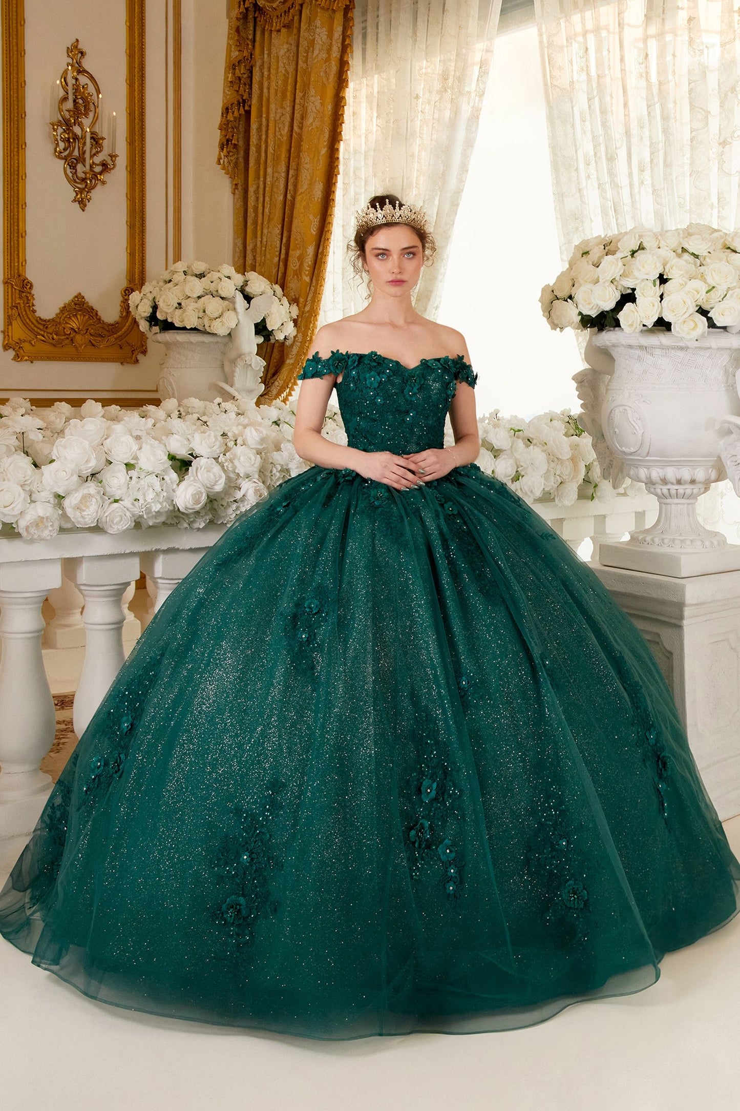 Off The Shoulder Floral Quinceanera Ball Gown By Ladivine 15702