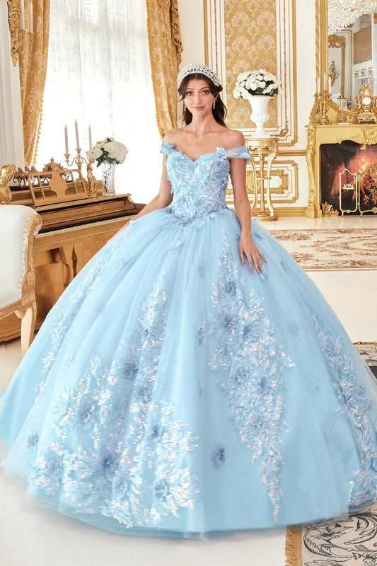 Floral Appliqued Off The Shoulder Quinceanera Ball Gown By Ladivine 15713