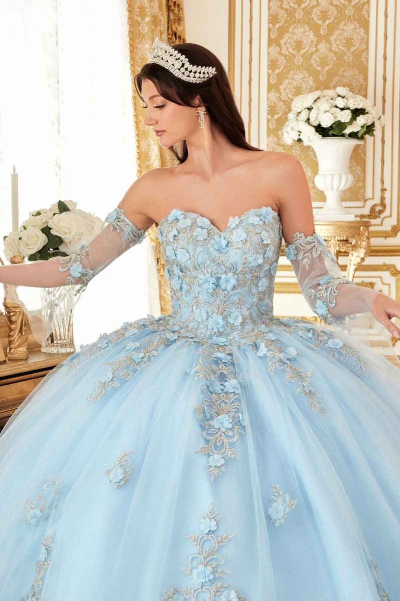 Floral Strapless Sweetheart Neckline Quinceanera Ball Gown By Ladivine 15714