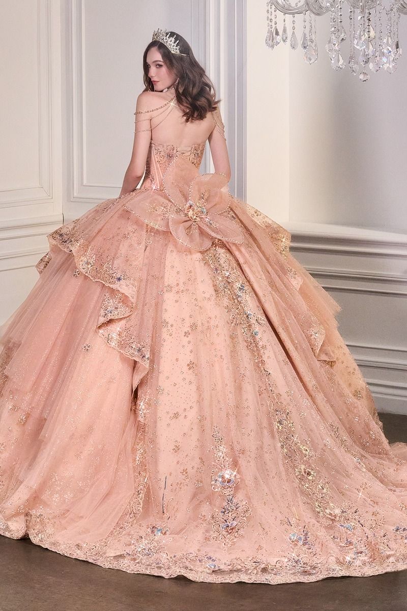 Draped Beaded Shoulder Sweetheart Neckline Quinceanera Dress By Ladivine 15727