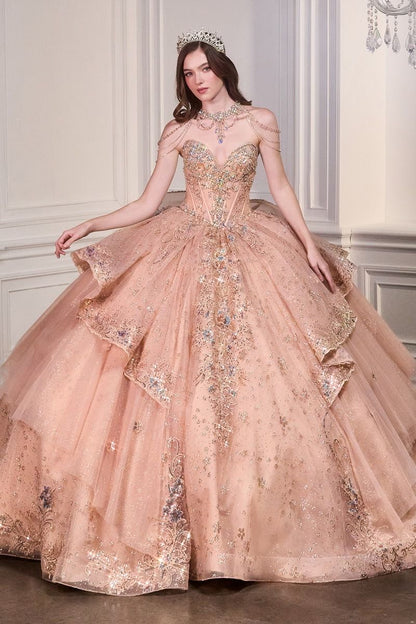 Draped Beaded Shoulder Sweetheart Neckline Quinceanera Dress By Ladivine 15727