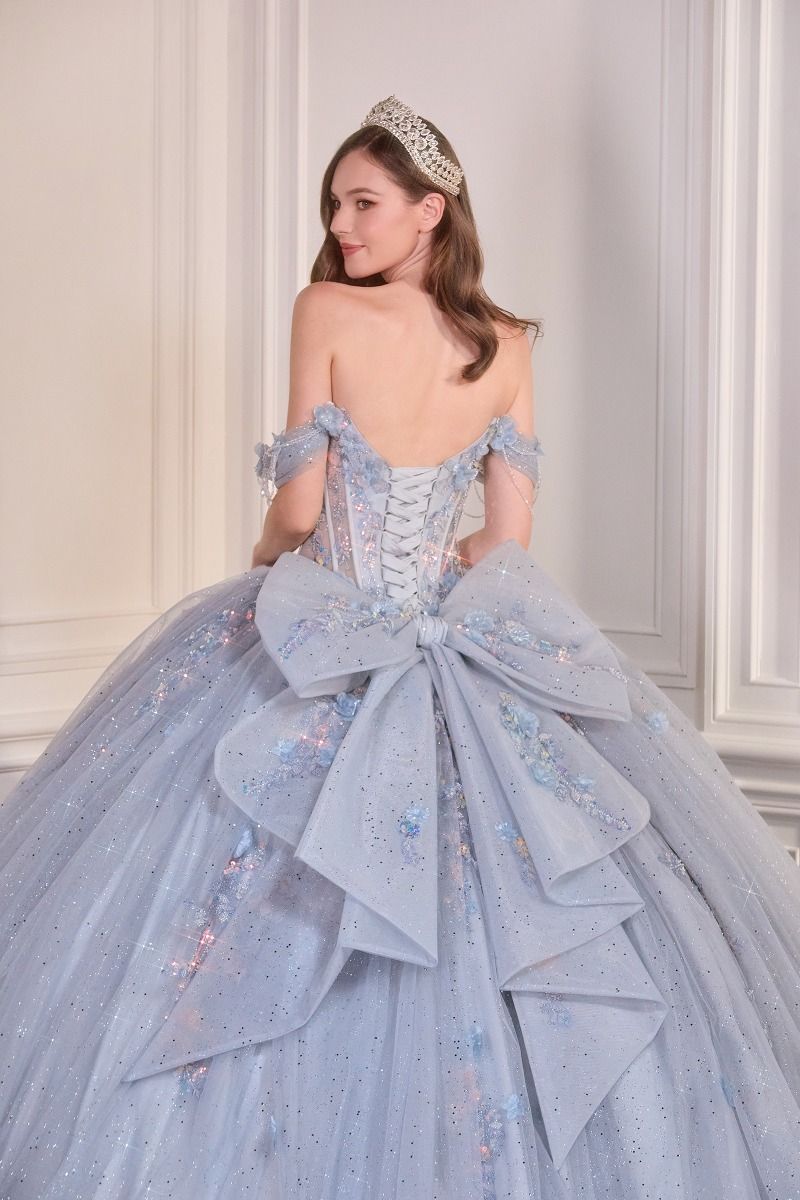 Glitter Tulle Off Shoulder Neckline Quinceanera Dress By Ladivine 15728