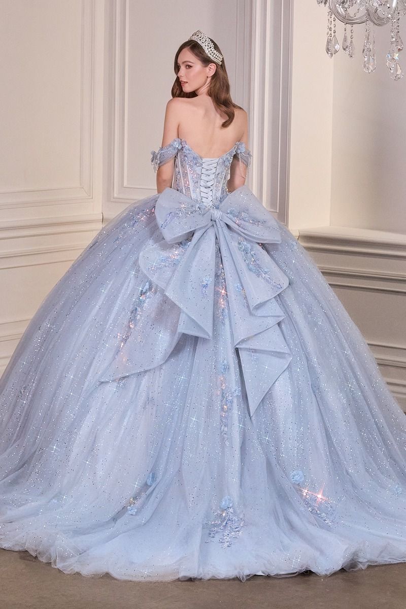 Glitter Tulle Off Shoulder Neckline Quinceanera Dress By Ladivine 15728