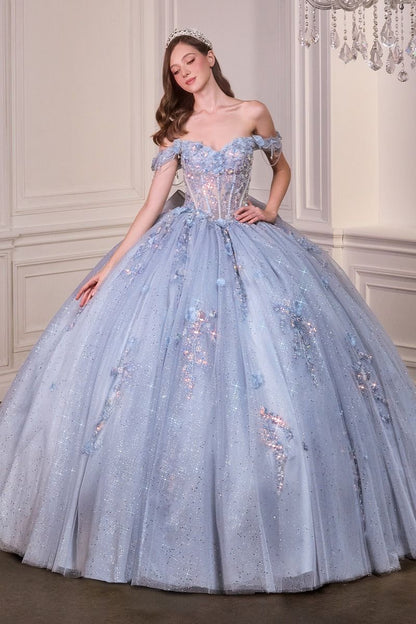 Glitter Tulle Off Shoulder Neckline Quinceanera Dress By Ladivine 15728