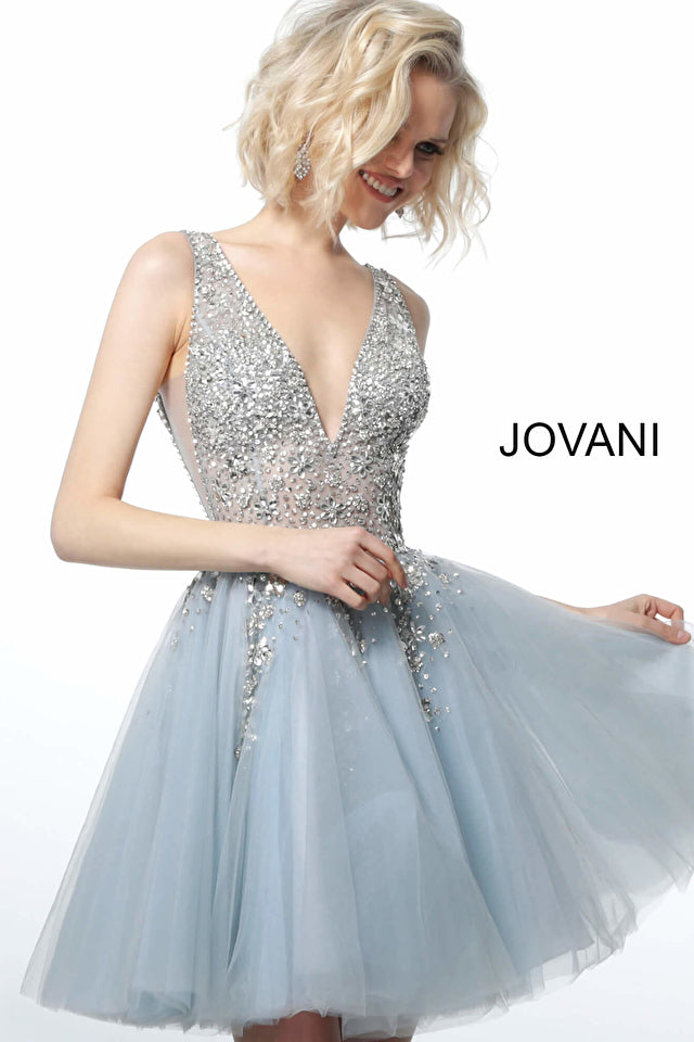 Jovani 1774 Fit and Flare Short Beaded Tulle Dress