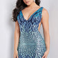 Jovani 22351 Blue Sequin Open Back Short Dress