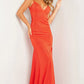 Jovani 23688 V-Neckline Beaded Leg Slit Dress - Special Occasion