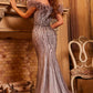 Jovani 24056 Beaded Off The Shoulder Feather Dress - Special Occasion/Curves