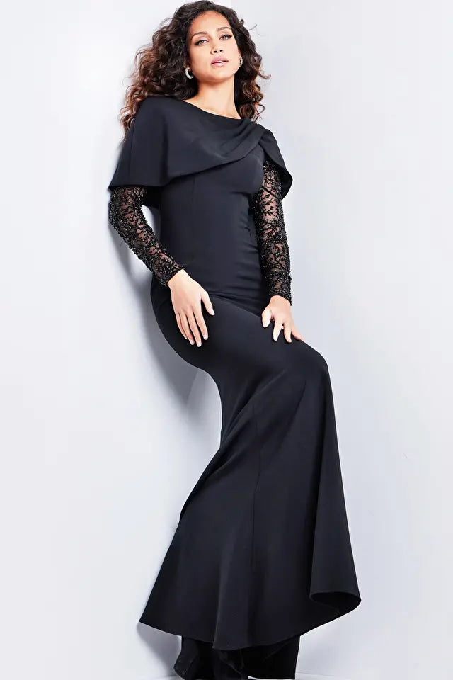 Jovani 26062 Embellished Long Sleeves Jewel Neck Dress - Special Occasion/Curves