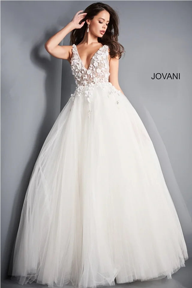 Jovani 3110 Floral Embellished V-Neckline A-Line Gown - Special Occasion/Curves