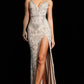 Jovani 36709 Beaded V-Neckline Leg Slit Dress - Special Occasion