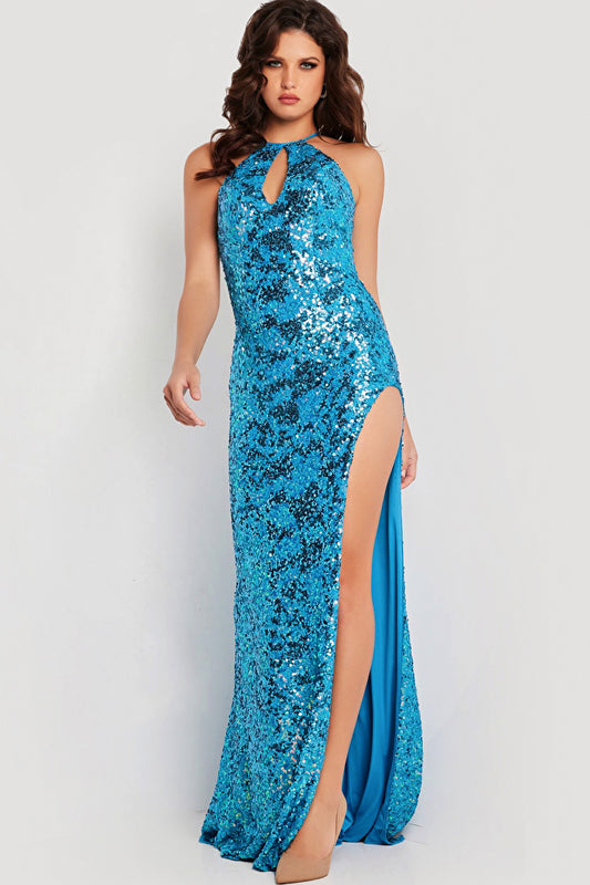 Jovani 37245 Sequin Fitted Halter Neckline Dress - Special Occasion