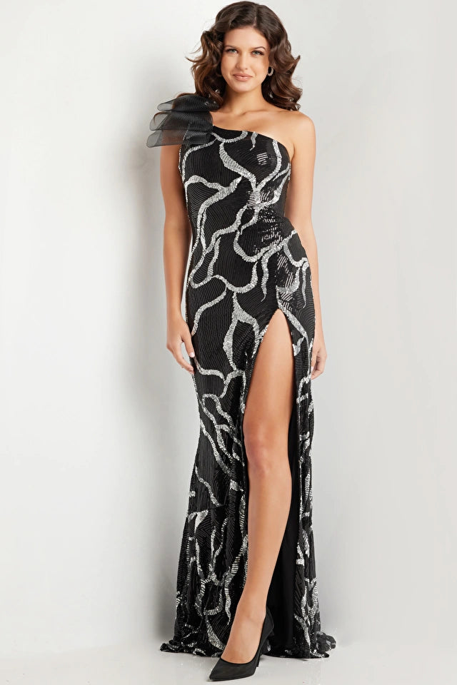 Jovani 38377 Sequin One Shoulder Leg Slit Dress - Special Occasion/Curves