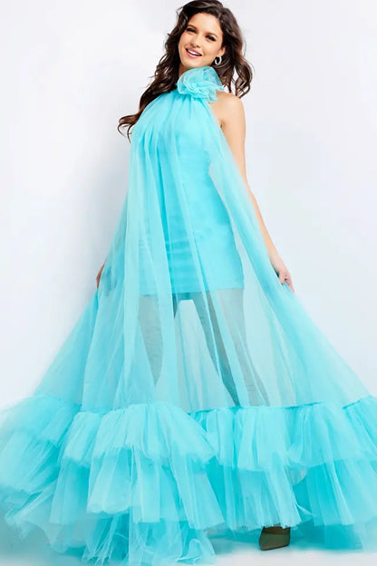 Jovani 38720 High Neck Tulle Sheer Gown - Special Occasion/Curves